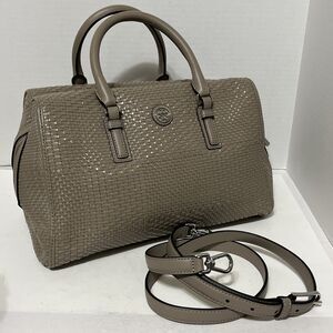 TORY BURCH ROBINSON WOVEN SOFT SATCHEL FRENCH GRAY Crossbody Top Handle Read